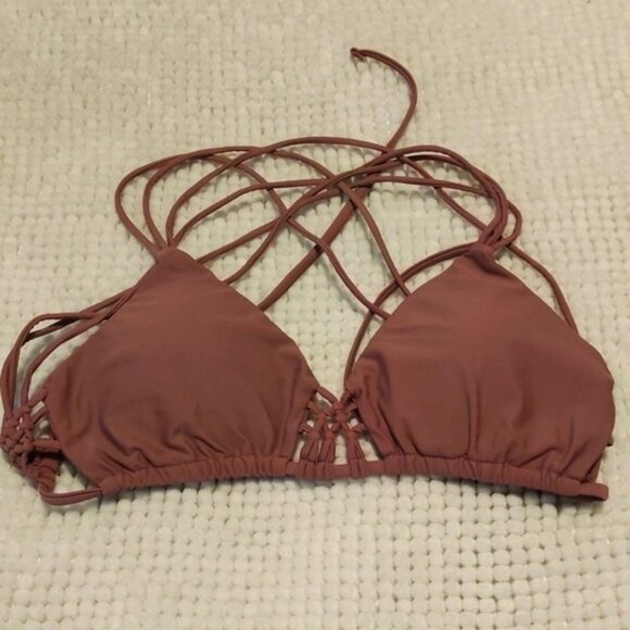 Radar Padded Mauve Crisscross Front & Back Tie Bikini Top Only Size LRG EUC 0132 - Picture 2 of 7